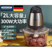 德国汉佳欧斯（HanJiaOurs） 绞肉机 家用电动打肉机搅拌机碎肉机绞馅机绞菜机打蒜机辅食料理机 XD667 2L绞肉机【玻璃碗】